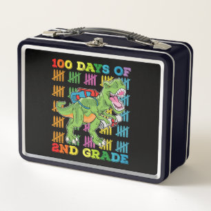 100 Days Of 2nd Grade T Rex Dinosaur School Metal Lunch Box