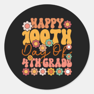 100 Days Of 4th Grade Cute Groovy Teacher Kids Gir Classic Round Sticker