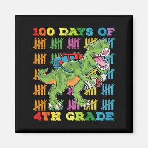 100 Days Of 4th Grade T Rex Dinosaur School Magnet