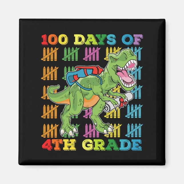 100 Days Of 4th Grade T Rex Dinosaur School Magnet (Front)