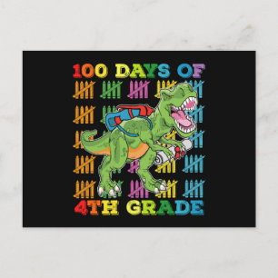 100 Days Of 4th Grade T Rex Dinosaur School Postcard