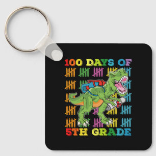 100 Days Of 5th Grade T Rex Dinosaur School Key Ring