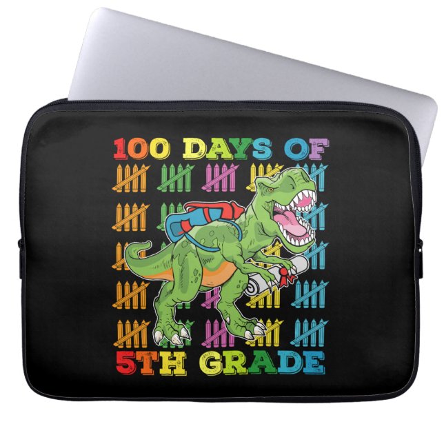 100 Days Of 5th Grade T Rex Dinosaur School Laptop Sleeve (Front)