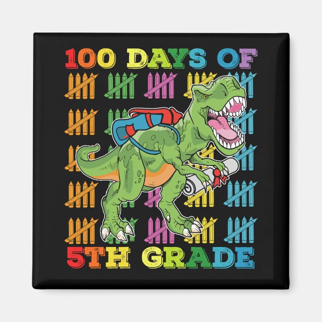 100 Days Of 5th Grade T Rex Dinosaur School Magnet (Front)