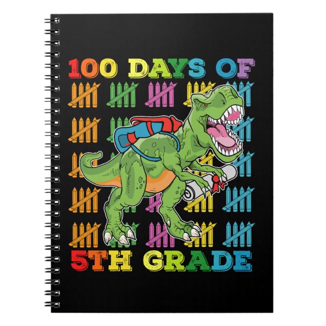 100 Days Of 5th Grade T Rex Dinosaur School Notebook (Front)