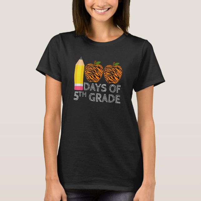 100 Days Of 5th Grade Tiger Print Happy 100th Day  T-Shirt (Front)