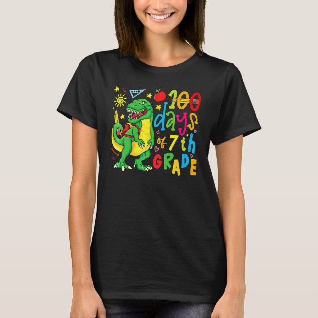 100 Days of 7th Grade Dino Rex 100 Day of School D T-Shirt (Front)
