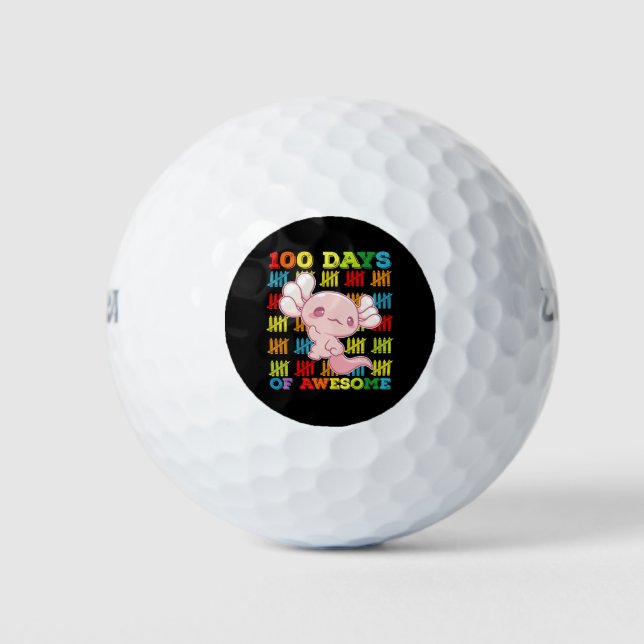 100 Days Of Awesome Axolotl 100th Day Of School Golf Balls (Front)