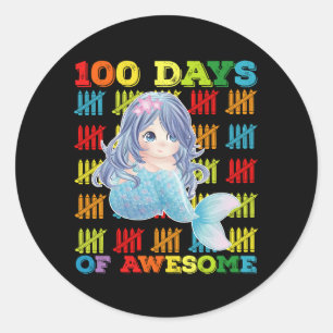 100 Days Of Awesome Mermaid 100th Day Of School Classic Round Sticker