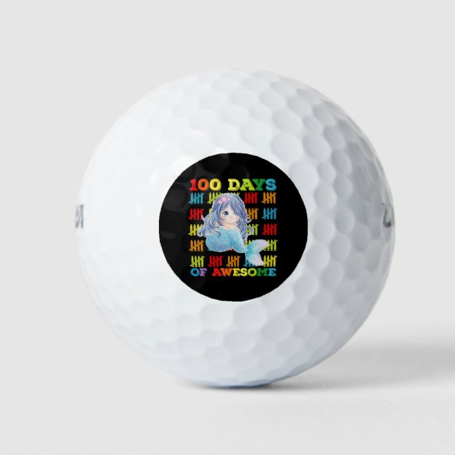 100 Days Of Awesome Mermaid 100th Day Of School Golf Balls (Front)