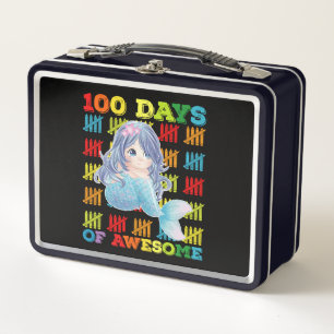 100 Days Of Awesome Mermaid 100th Day Of School Metal Lunch Box