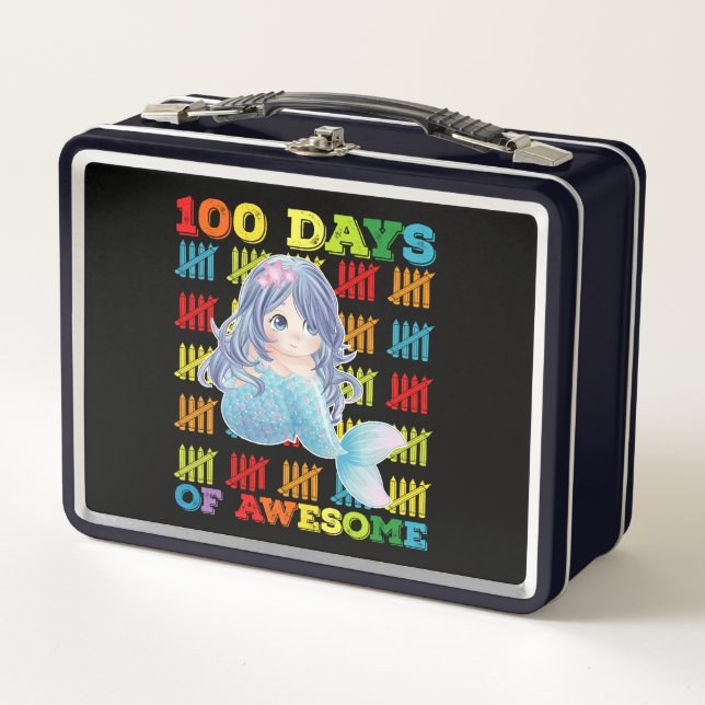 100 Days Of Awesome Mermaid 100th Day Of School Metal Lunch Box (Front)