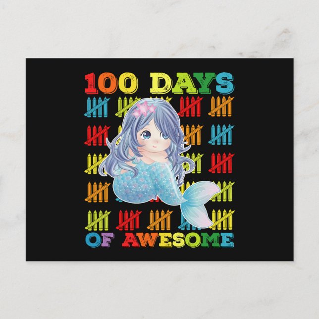 100 Days Of Awesome Mermaid 100th Day Of School Postcard (Front)