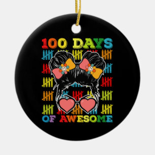 100 Days Of Awesome Messy Bun 100th Day Of School Ceramic Tree Decoration