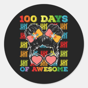 100 Days Of Awesome Messy Bun 100th Day Of School Classic Round Sticker