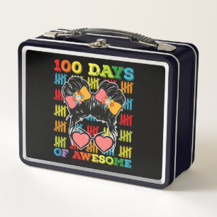 100 Days Of Awesome Messy Bun 100th Day Of School Metal Lunch Box