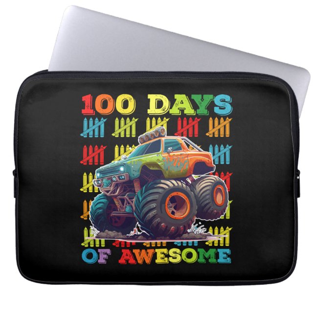 100 Days Of Awesome Monster Truck 100th Day School Laptop Sleeve (Front)