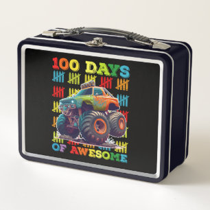 100 Days Of Awesome Monster Truck 100th Day School Metal Lunch Box