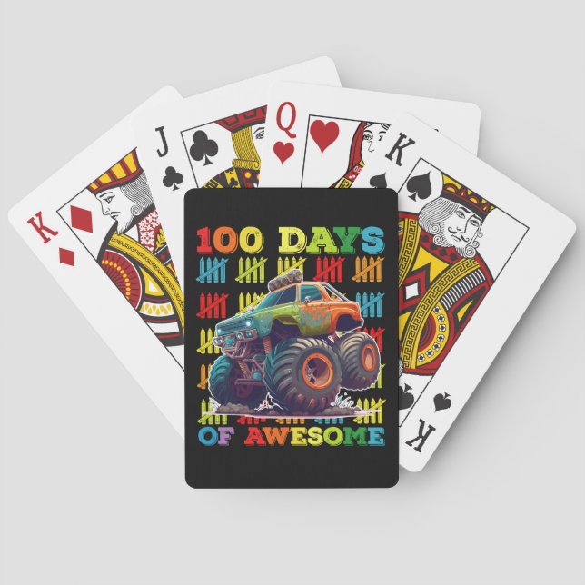 100 Days Of Awesome Monster Truck 100th Day School Playing Cards (Back)