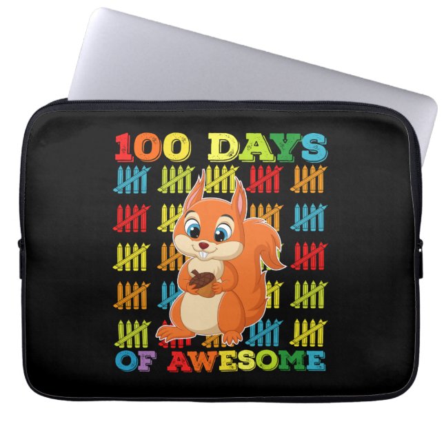 100 Days Of Awesome Squirrel 100th Day Of School Laptop Sleeve (Front)