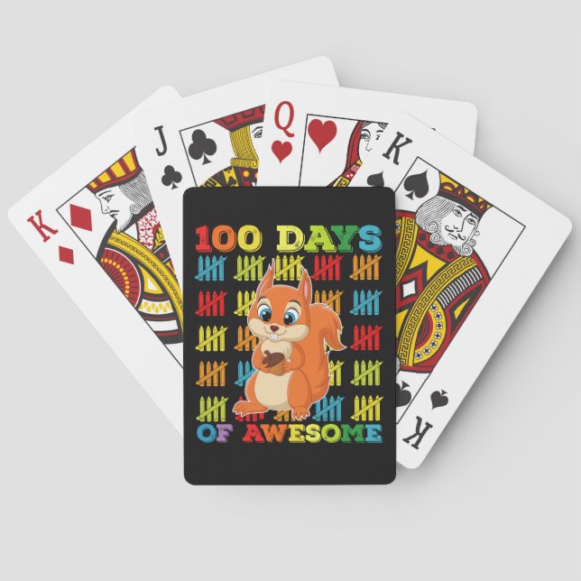 100 Days Of Awesome Squirrel 100th Day Of School Playing Cards (Back)