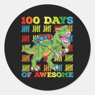 100 Days Of Awesome T Rex Dinosaur 100th School Classic Round Sticker
