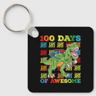 100 Days Of Awesome T Rex Dinosaur 100th School Key Ring