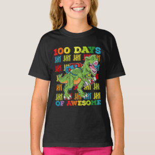100 Days Of Awesome T Rex Dinosaur 100th School T-Shirt