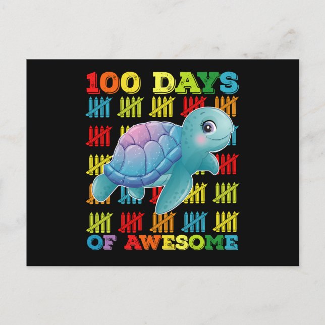 100 Days Of Awesome Turtle 100th Day Of School Postcard (Front)