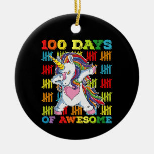 100 Days Of Awesome Unicorn 100th Day Of School Ceramic Tree Decoration