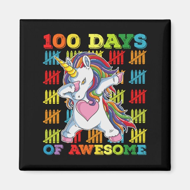 100 Days Of Awesome Unicorn 100th Day Of School Magnet (Front)