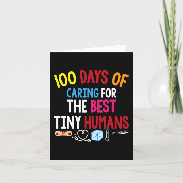 100 days of caring for the best tiny humans school card (Front)