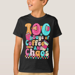 100 Days Of Coffee &amp; Chaos Teacher Retro 10 T-Shirt