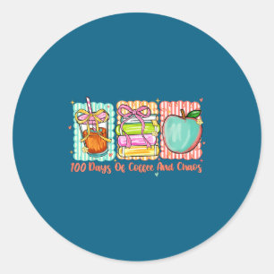 100 Days Of Coffee And Chaos Retro Coquette Teache Classic Round Sticker