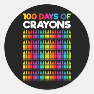 100 Days Of Crayons For Girls Kids 100th Day Of Sc Classic Round Sticker