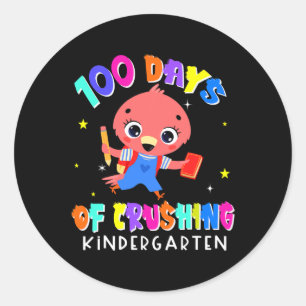 100 Days Of Crushing Kindergarten Flamingo Fun Stu Classic Round Sticker