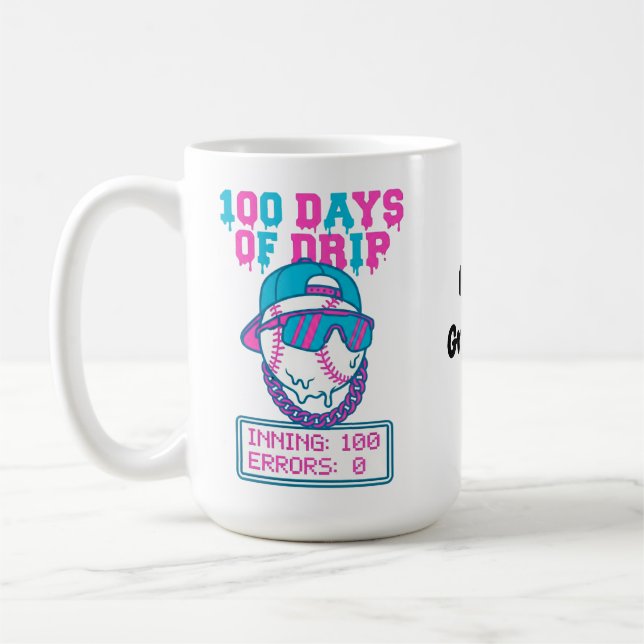 100 Days of Drip 0 Errors Baseball School Swag  Coffee Mug (Left)