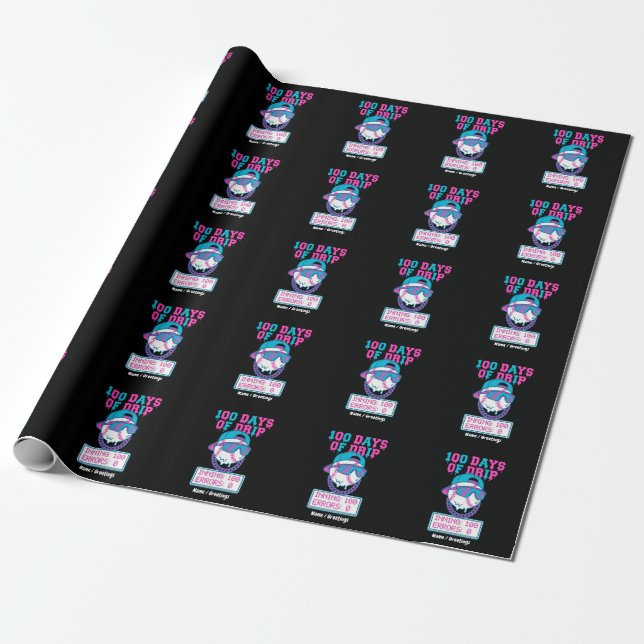 100 Days of Drip 0 Errors Baseball School Swag  Wrapping Paper (Unrolled)