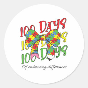 100 Days Of Embracing Autism 100th Day School Pen Classic Round Sticker