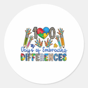 100 Days Of Embracing Differences Autism 100th Classic Round Sticker