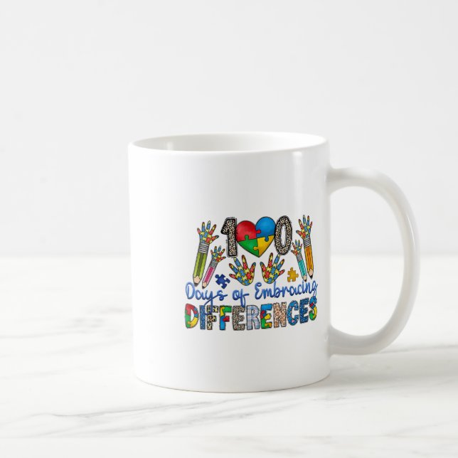 100 Days Of Embracing Differences Autism 100th Coffee Mug (Right)