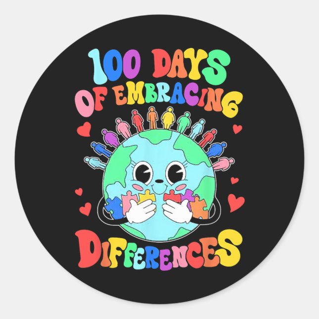 100 Days Of Embracing Differences Autism Awareness Classic Round Sticker (Front)