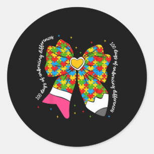 100 Days Of Embracing Differences Coquette Bow Aut Classic Round Sticker