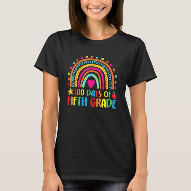 100 Days Of Fifth Grade Leopard Rainbow 100th Day  T-Shirt (Front)
