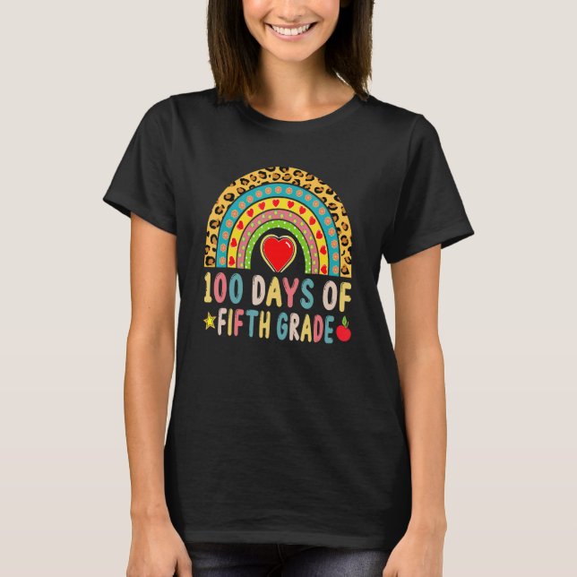 100 Days Of Fifth Grade Leopard Rainbow 100th Day  T-Shirt (Front)