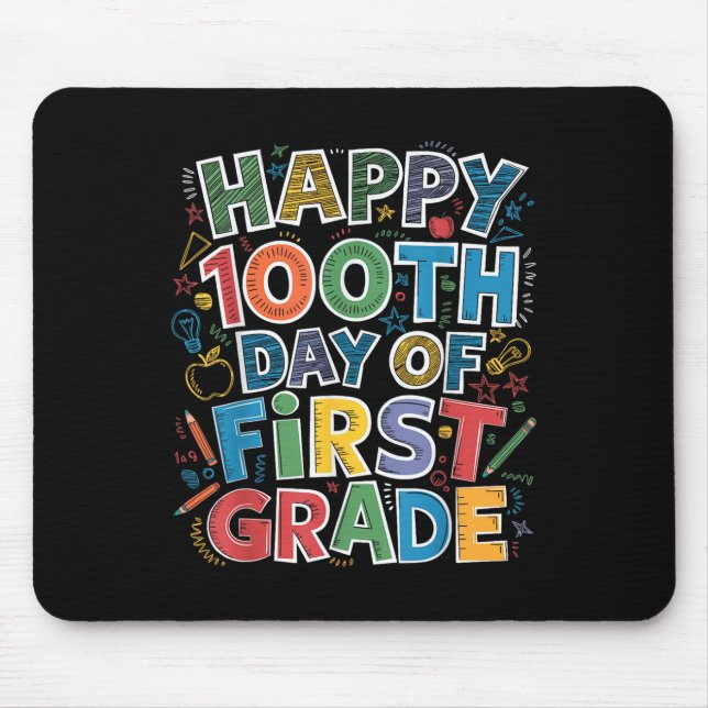 100 Days Of First 1st Grade Teacher Kids 100th Mouse Mat (Front)