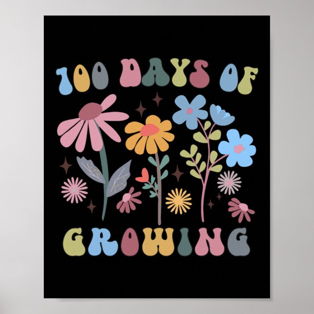 100 Days Of Growing Retro Boho Flower 100th Day Of Poster (Front)