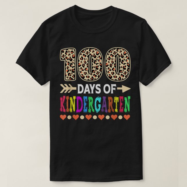 100 Days Of Kindergarten 100th Day Of School Leopa T-Shirt (Design Front)