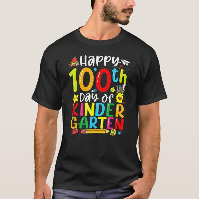 100 Days Of Kindergarten Funny Happy 100th Day Of  T-Shirt (Front)