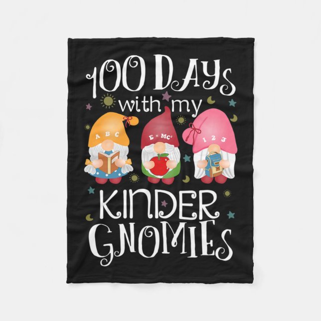 100 Days Of Kindergarten Gnomies Teacher Trending  Fleece Blanket (Front)